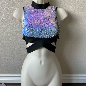 Sequin Halter Top - Black and Purple - Jvalentine